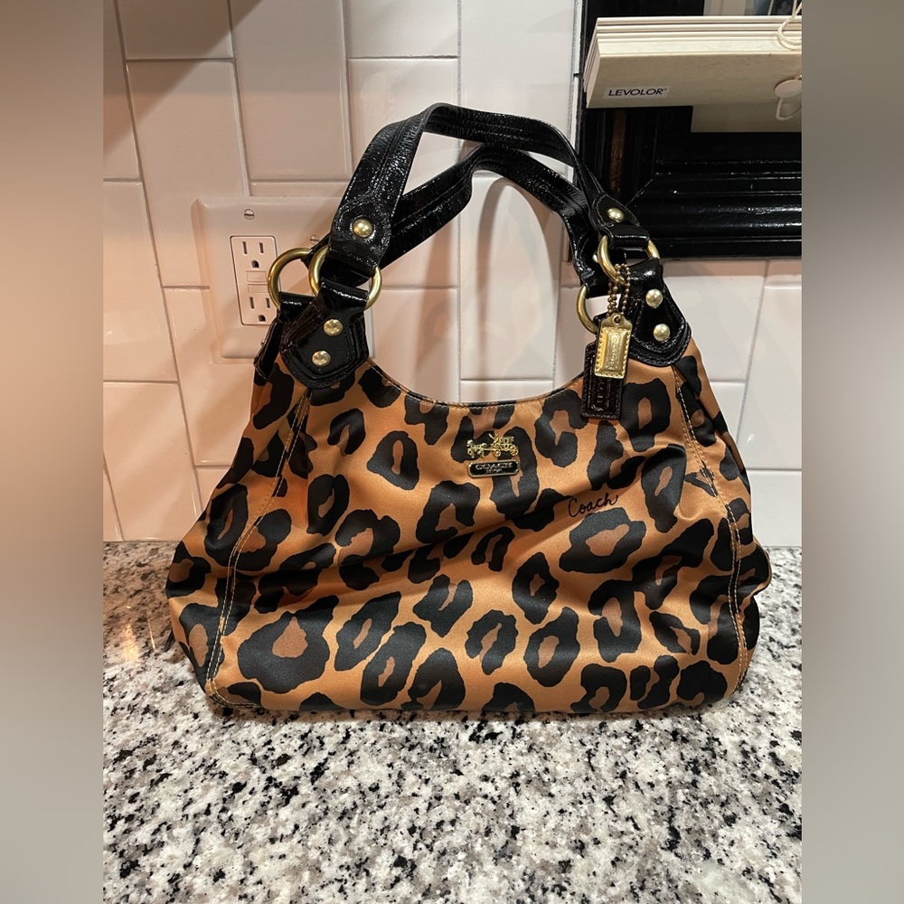 Vintage Y2K Coach Madison Ocelot Leopard Satin Bag